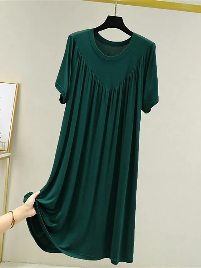 Women's Pajamas Nightgown Nightshirt Dress Pure Color Simple Casual Soft Home Daily Bed Polyester Breathable Crew Neck Short Sleeve Summer Spring Black Yellow