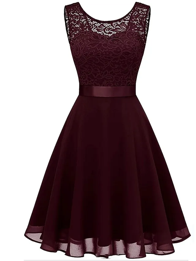 Women‘s Party Dress Lace Dress Knee Length Dress Pink Red Wine Dark Blue Red White Black Sleeveless Pure Color Lace Spring Summer Crew Neck Elegant 2022 XS S M L XL XXL XXXL