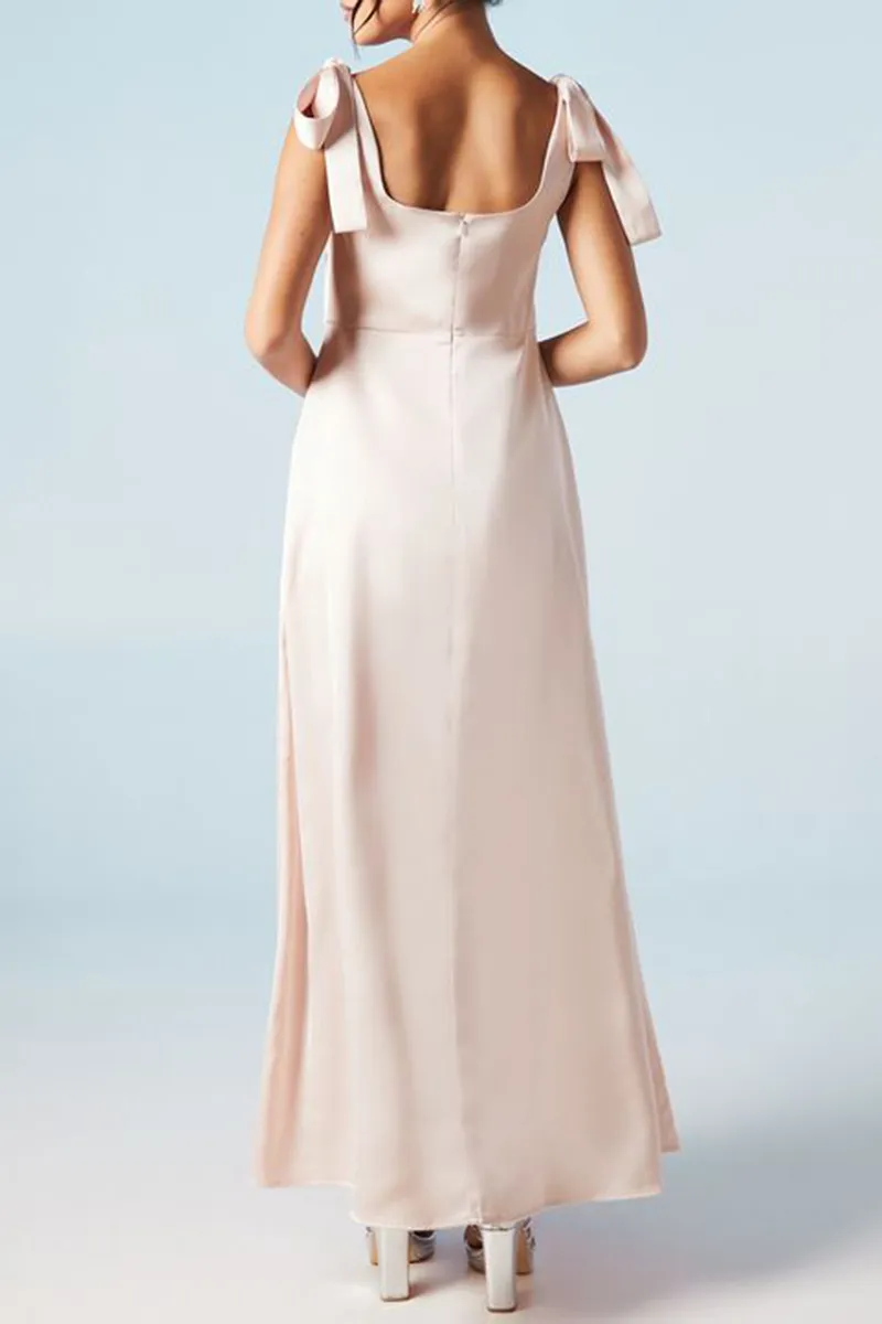 Casual Style Satin Tie Shoulder Dress