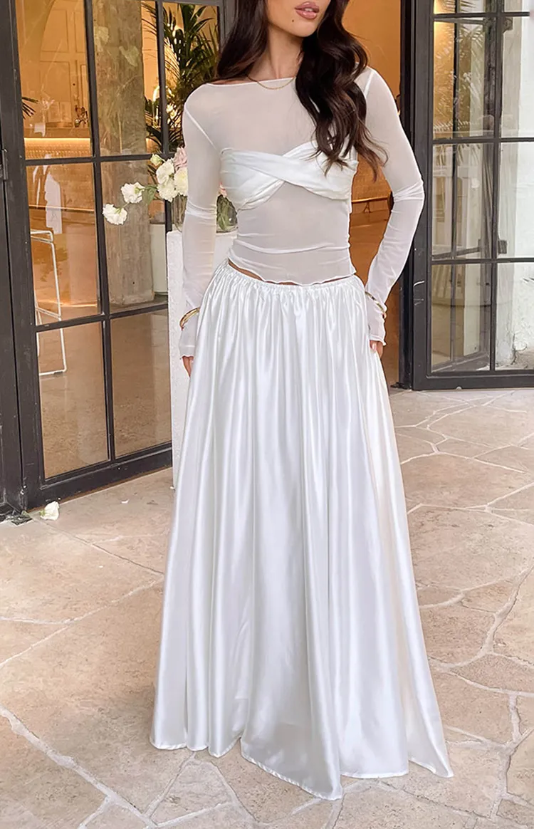 White Chiffon Flowing Long Skirt
