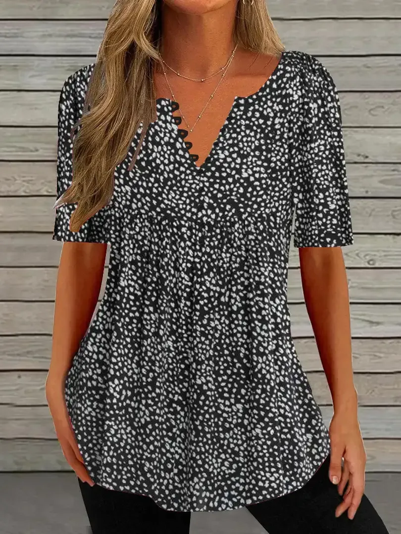 Women's Half Sleeve V-neck Floral Printed Tops