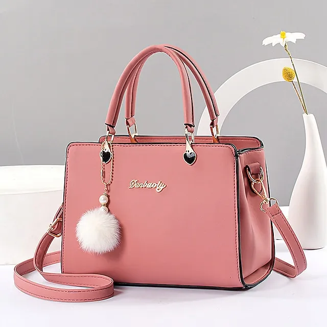 Women's Handbag Crossbody Bag Diaper Bag Tote PU Leather Office Daily Pendant Adjustable Large Capacity Durable Solid Color Black White Pink