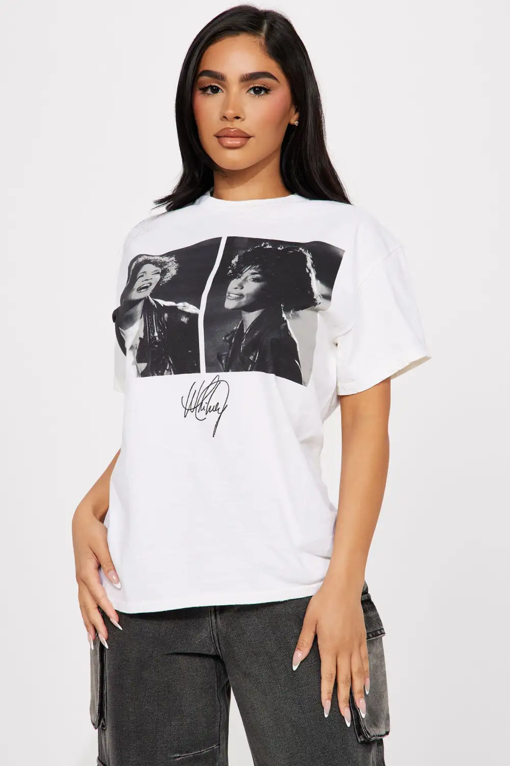 Whitney Houston Photoreal Graphic Tee - Beige