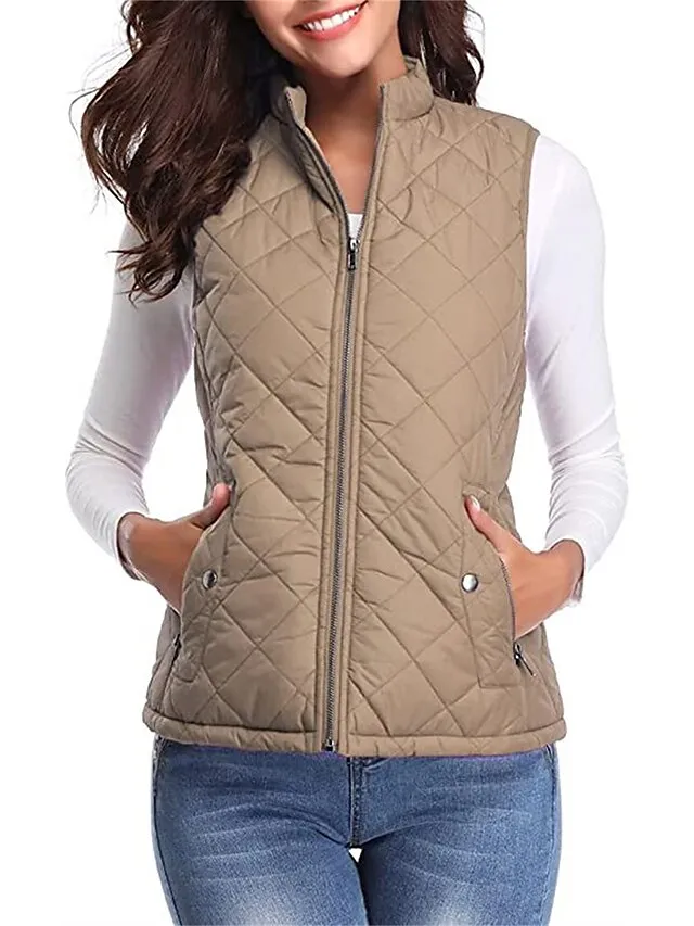 Women's Quilted Vest Crop Sleeveless Winter Coat Lightweight Puffer Gilet Warm Windproof Outerwear with Pockets Zip up Fall Street Casual Jacket Light Blue claret Sea Blue
