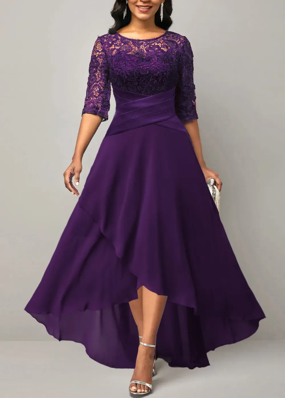 Half Sleeve Purple Lace Panel Dress