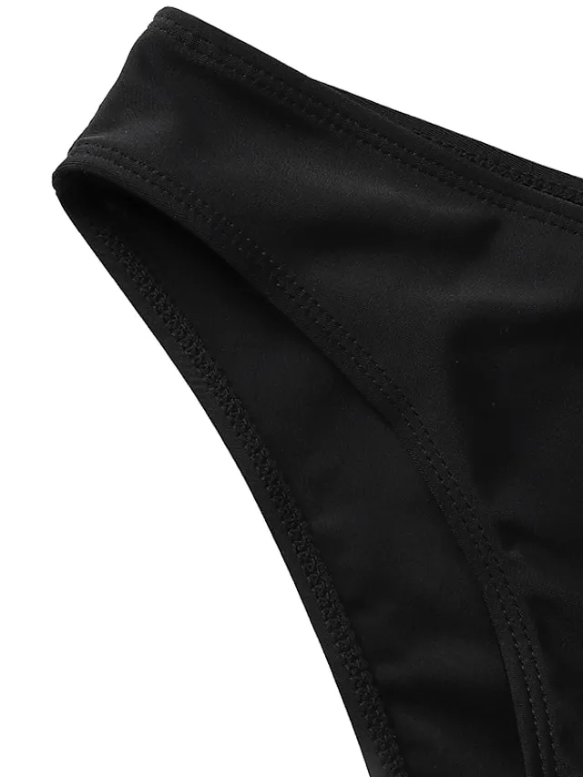 Women's Swimwear Tankini Swim Dress Bathing Suits 2 Piece Normal Swimsuit Halter Open Back Solid Color Black Halter Plunge Bathing Suits Sports Vacation Beach Wear