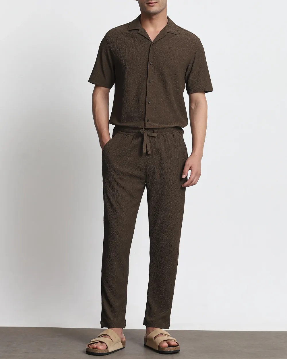 Classic Versatile Slim-Fit Straight-Leg Brown Trousers