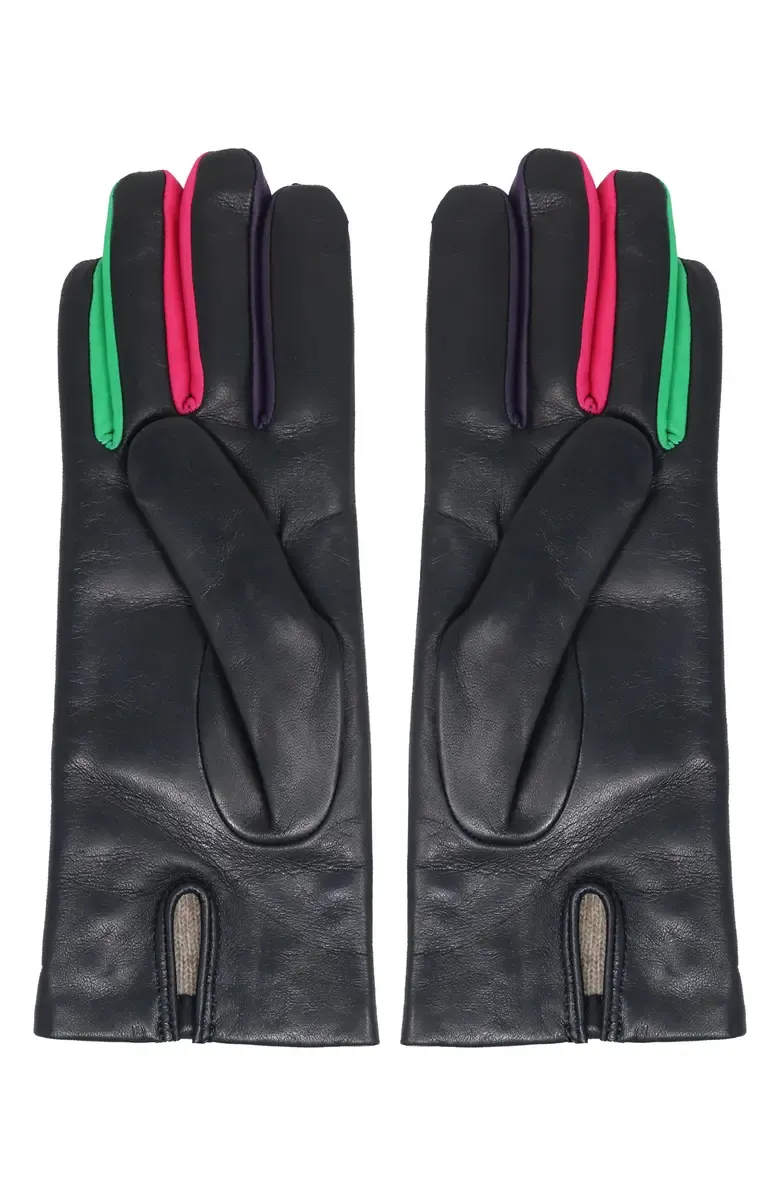 Green And Red Cashmere Lined Leather Gloves