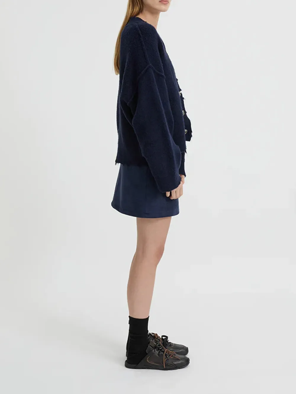 Casual Style V-neck Cardigan Navy