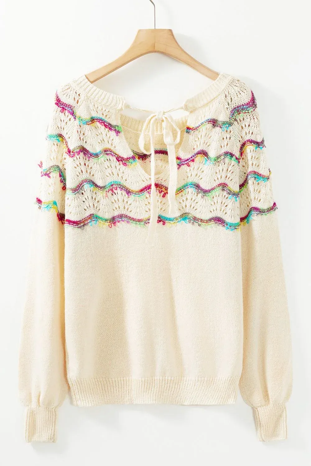 Minimalist Hollow-Out Breathable Cream Knit Sweater