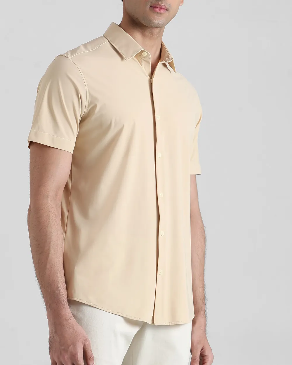 Leisure Simple Slim-Fit Breathable Beige Shirt