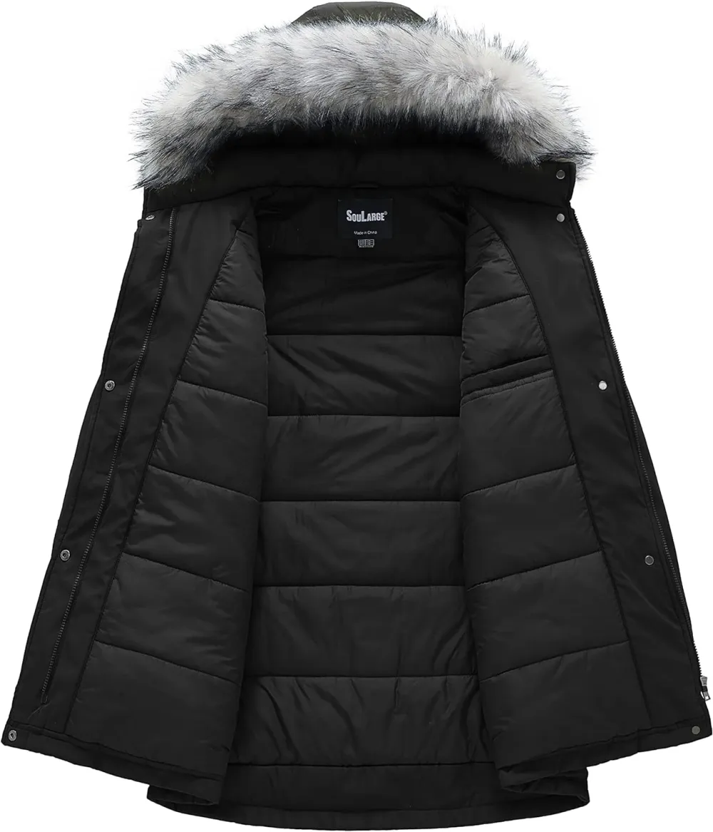 Women's Plus Size Winter Insulated Parka Coat with Faux Fur Hood