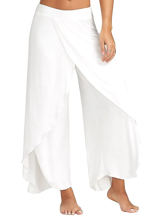 Women's Culottes Wide Leg Chinos Ruffle Layered Stretchy Mid Waist Basic Casual / Sporty Casual Daily Black White S M Summer Spring & Fall