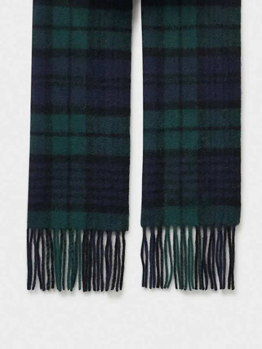 Dark Plaid Fringed Scarf