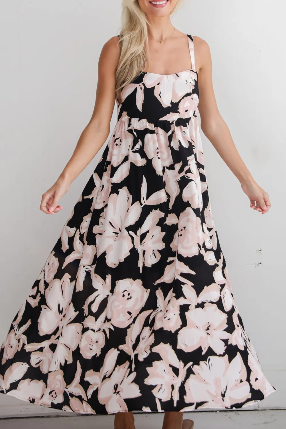 Convincingly Sweet Black Floral Midi Dress