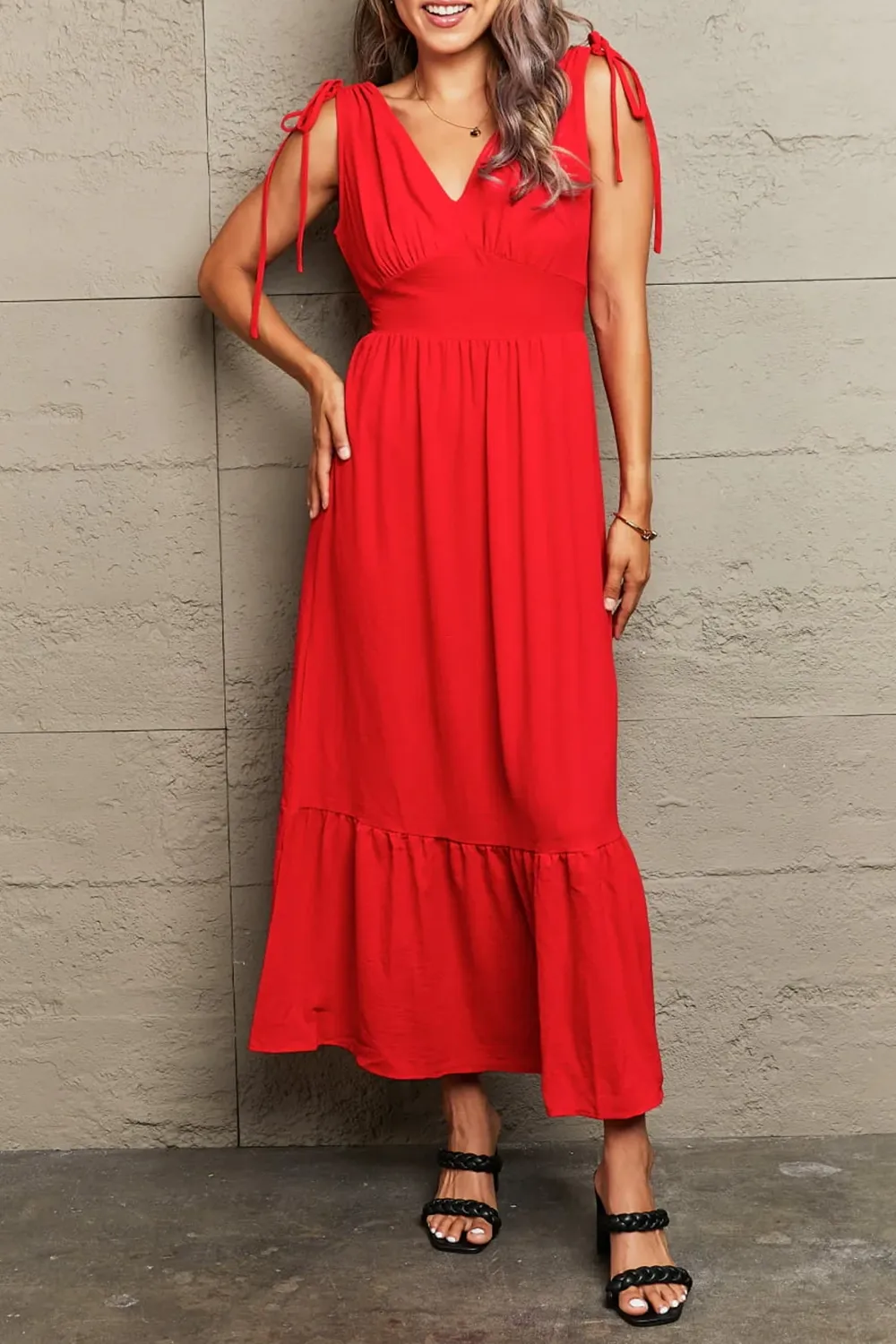 Waist-Cinching Lotus Leaf Hem Red Dress