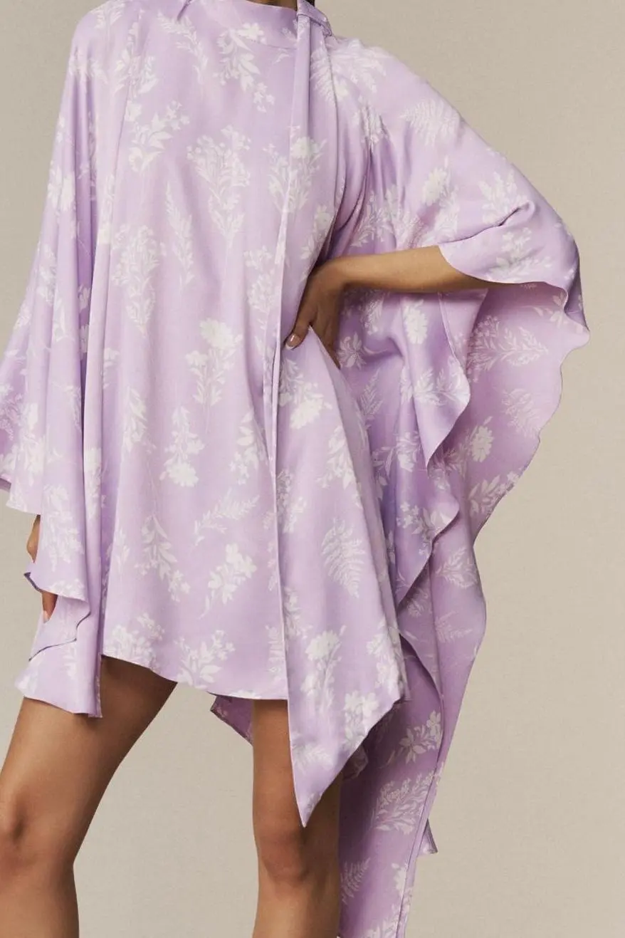 Maria Long-Sleeve High-Neck Swing Mini Dress