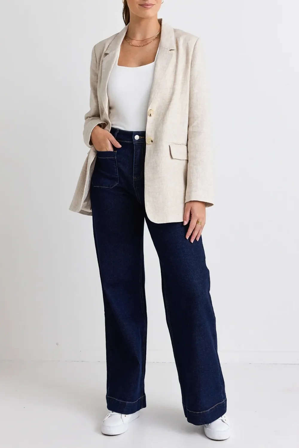 Linen Single Breasted Longline Blazer