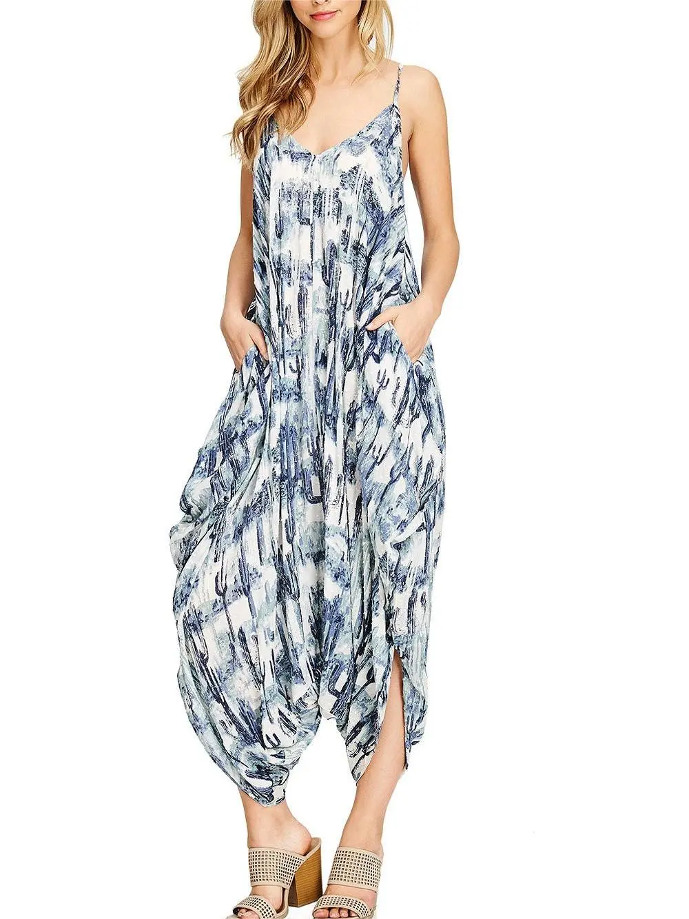 Blue Tie - Dye Harem Jumpsuit