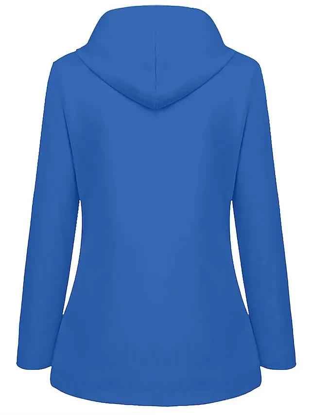 Women's Winter Coat Hoodie Jacket Windproof Warm Street Sport Daily Wear Vacation Button Pocket Drawstring with Pockets Single Breasted Hoodie Fashion Daily Plush Street Style Solid Color Regular Fit