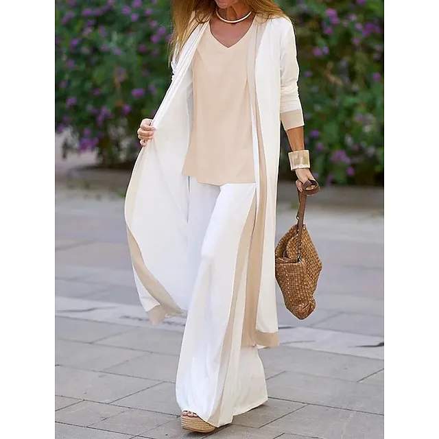 Women's Lounge Sets 3-Piece Sweatsuit Outfits Soft Vest Long Sleeve Open Front Cardigan Top Hight Waist Trouser Pant