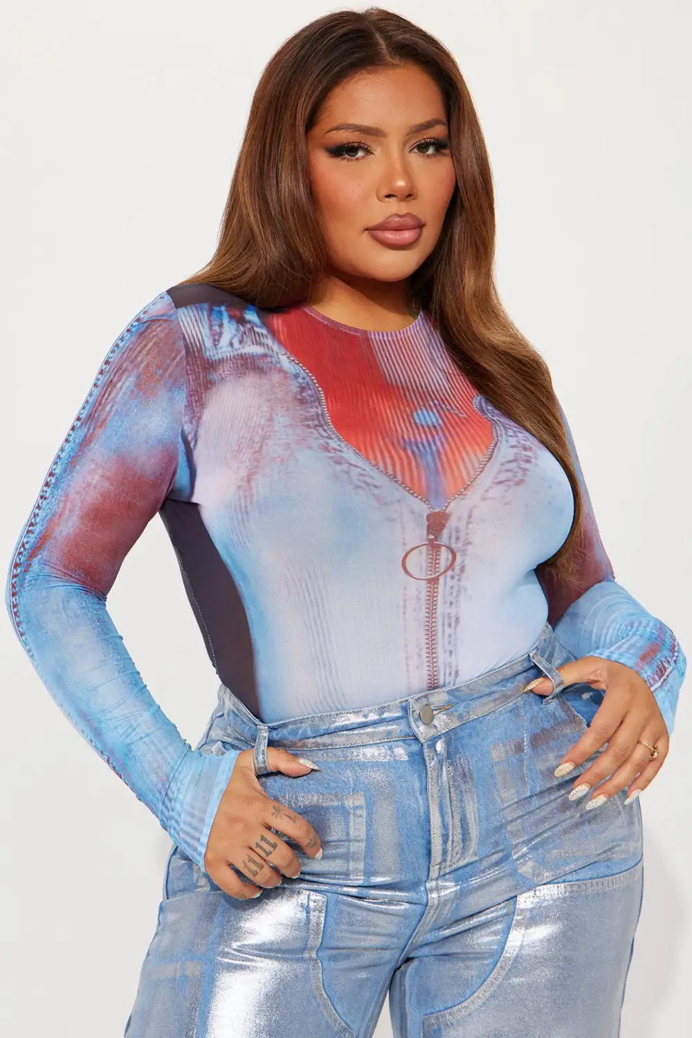 Too Hot To Handle Mesh Bodysuit - Blue/combo