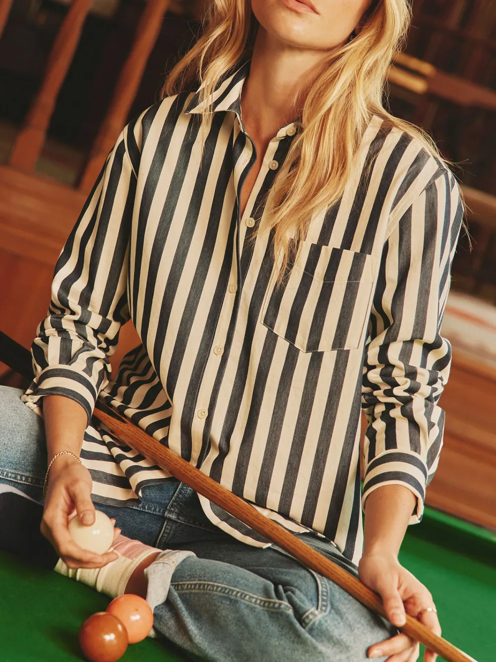 Casual Style Navy & Cream Stripe Shirt