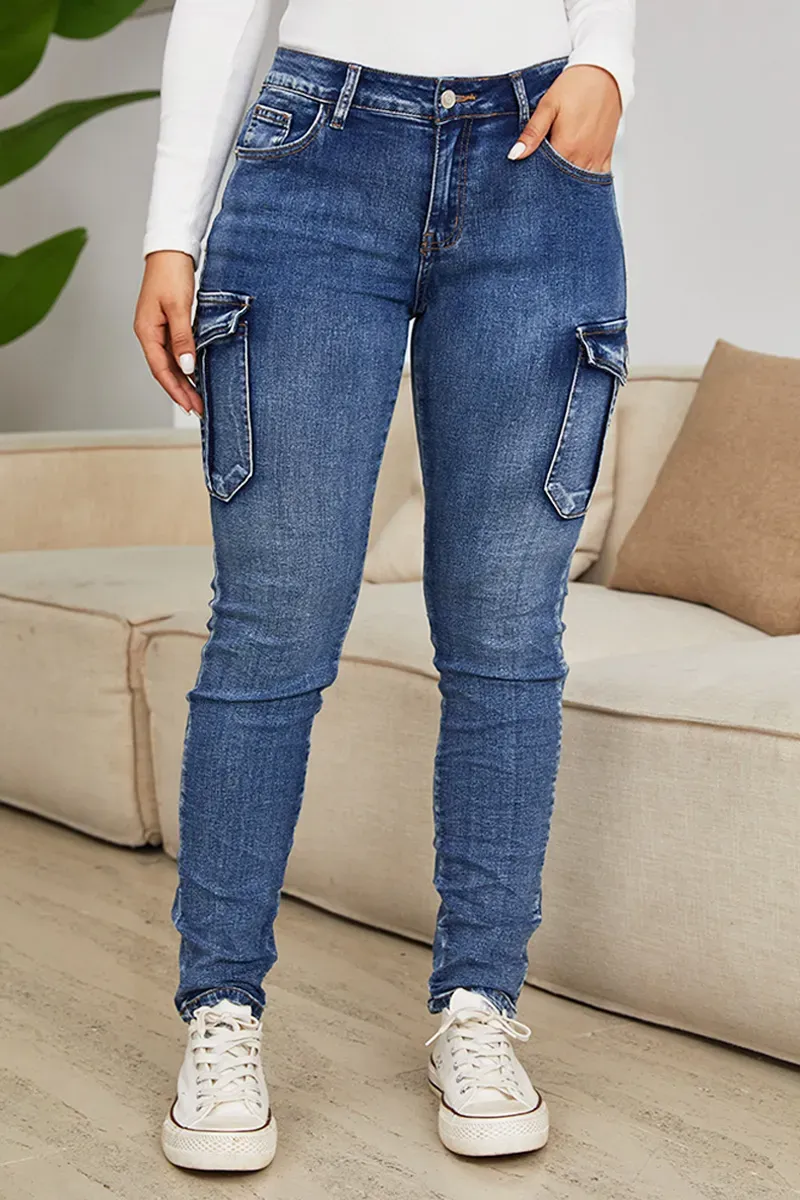Flap Pocket Low Waist Skinny Cargo Jeans