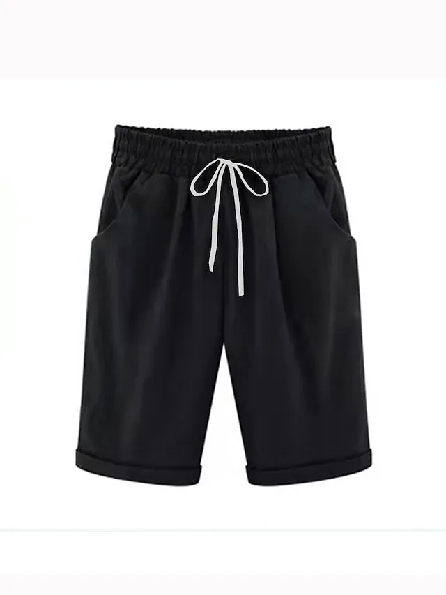 Women's Lounge Shorts Pure Color Elastic Waist with Drawstring Simple Casual Comfort Home Daily Vacation Polyester Breathable Pocket Five-point Pants