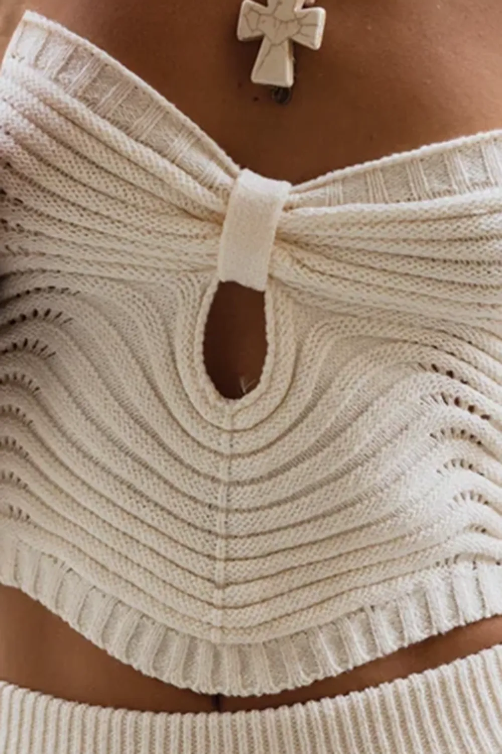 Cream Knit Strapless Crop Top