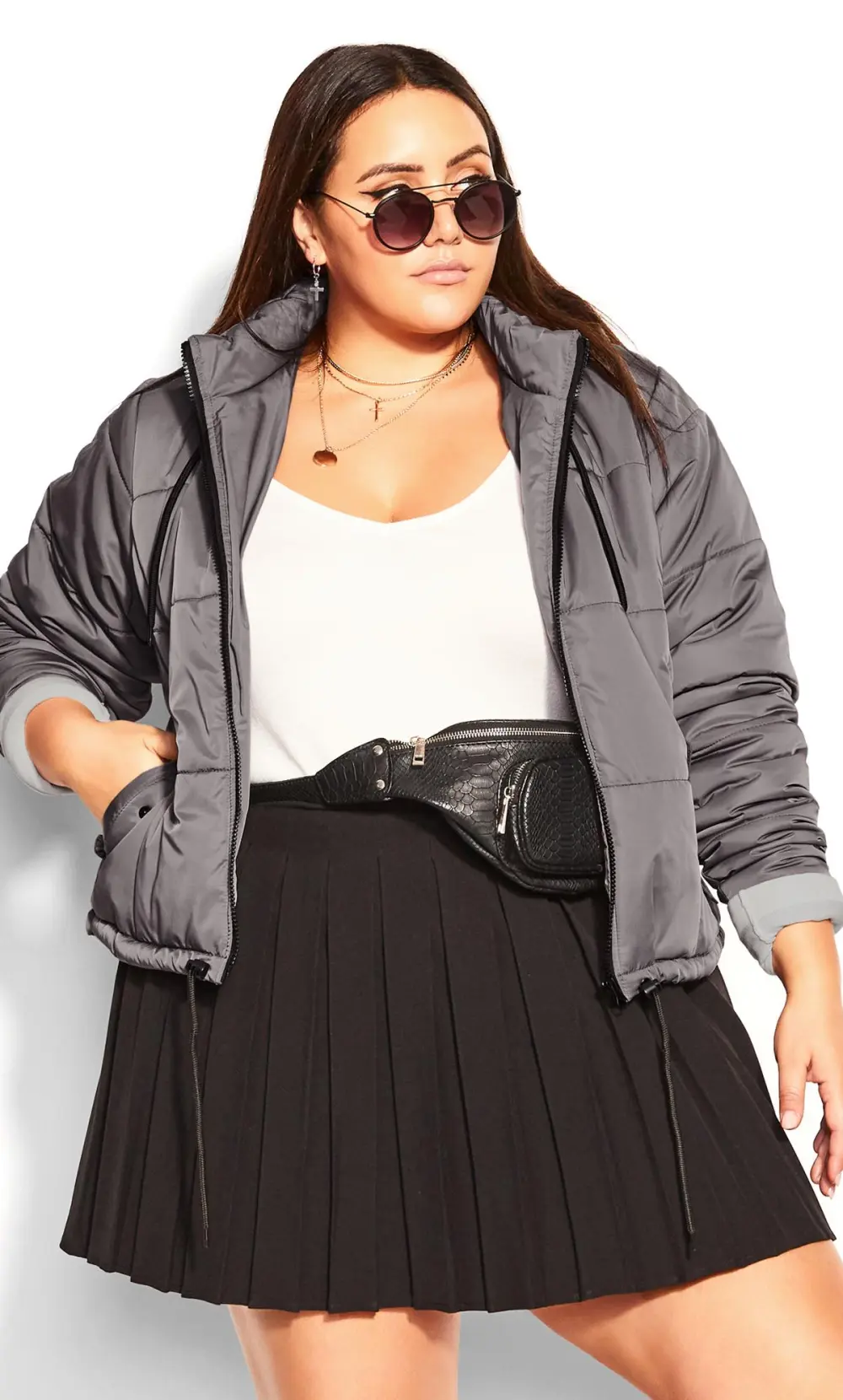 Evans Grey Hooded Cropped Puffer Jacket