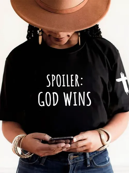Women'S T-Shirt Women'S Funny Revealed Plot: God Won The Casual T-Shirt Pure Cotton Round Collar Everything
