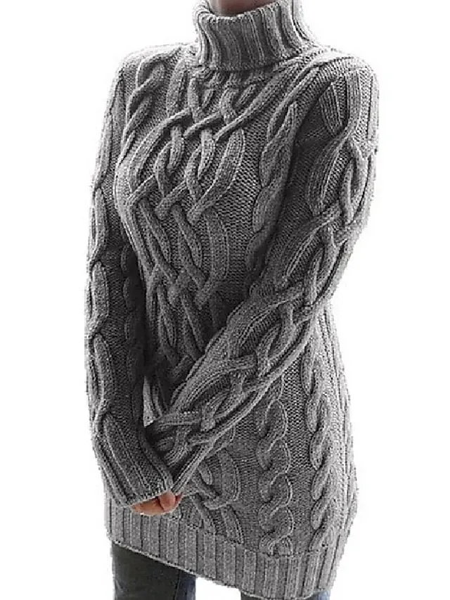 Women's Sweater Dress Jumper Dress Winter Dress Knitwear Basic Casual Solid Color Daily Going out Weekend Turtleneck Long Sleeve Regular Fit Black White Purple S M L XL