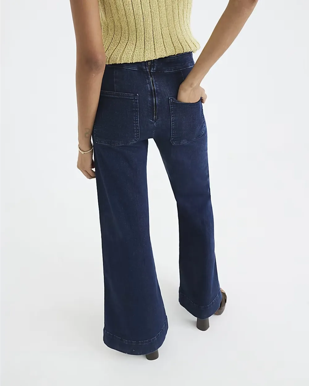 Button-Decorated High-Waisted Women's Bootcut Trousers
