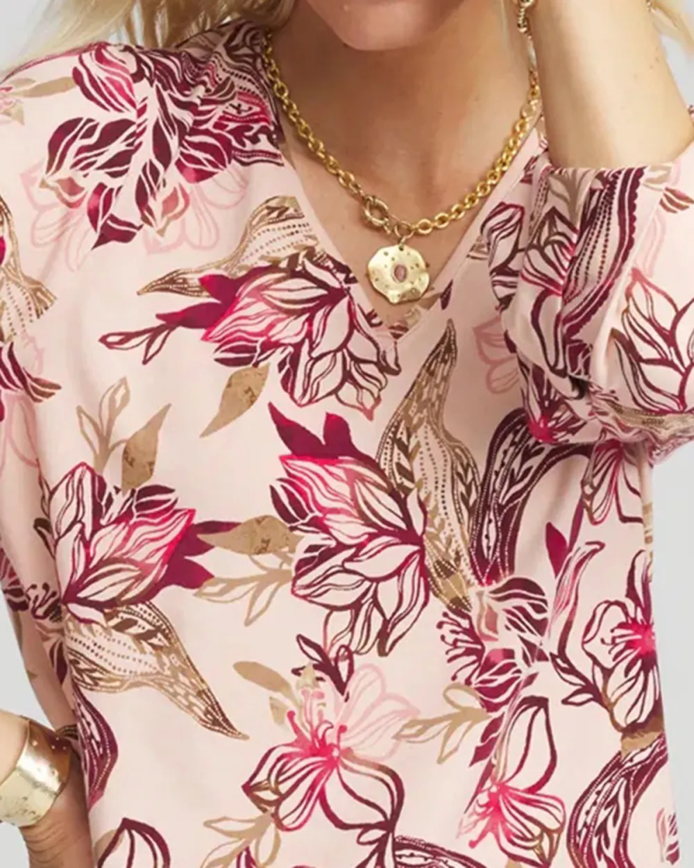 Pink Floral Puff Sleeve Blouse