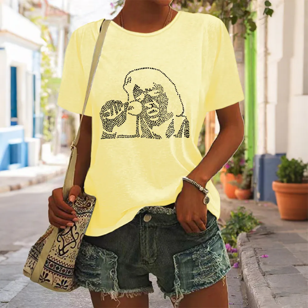 Women's The King Print Short Sleeve Round Neck Cotton T-Shirt