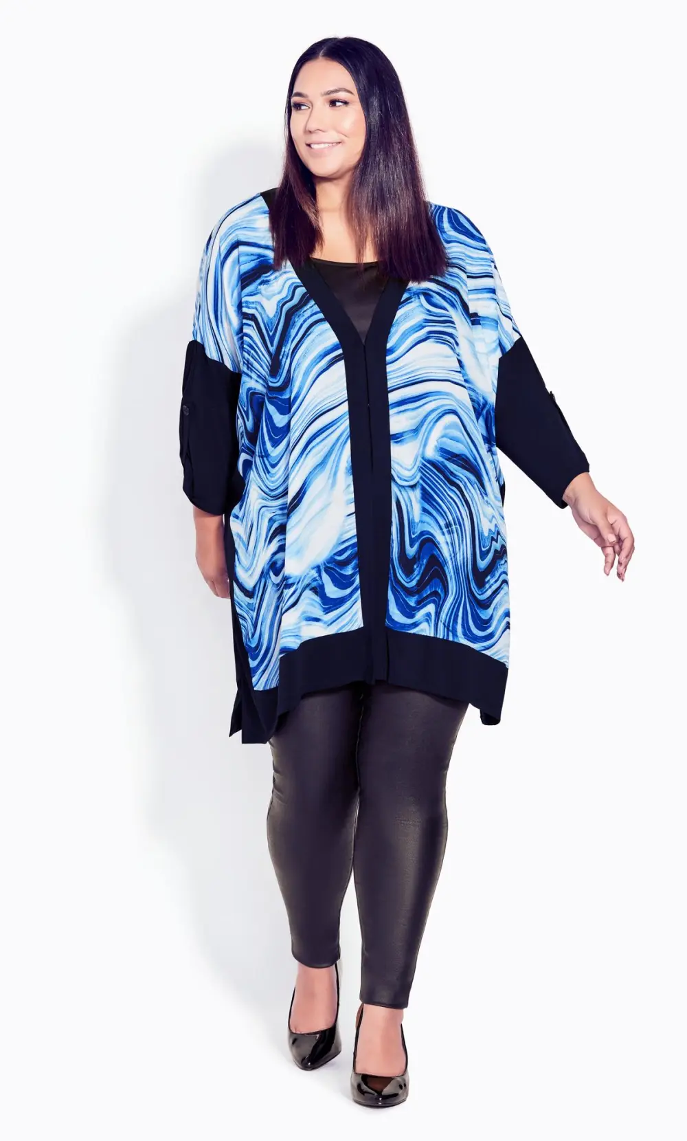 Evans Blue Swirl Print Kimono Jacket