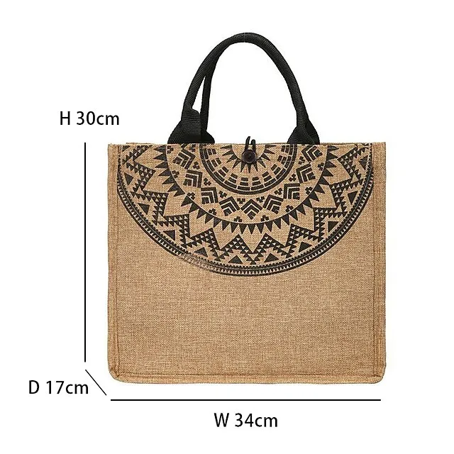 Women's Handbag Tote Linen Shopping Daily Buckle Large Capacity Foldable Lightweight Solid Color Folk khaki