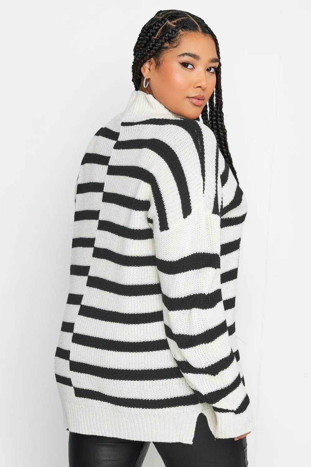 YOURS Curve White Contrast Stripe Turtle Neck Jumper