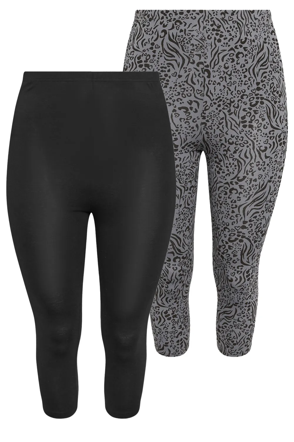 YOURS Curve 2 PACK Black Aztec Print Cropped Leggings