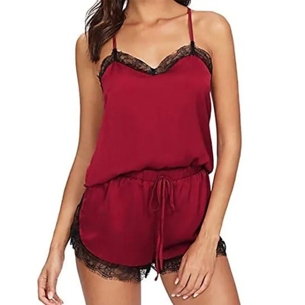 Women's Pajamas Sets Nighty Pjs 2 Pieces Pure Color Simple Comfort Party Home Daily Satin Gift Strap Top Shorts Spring Summer Green Blue / Silk / Casual