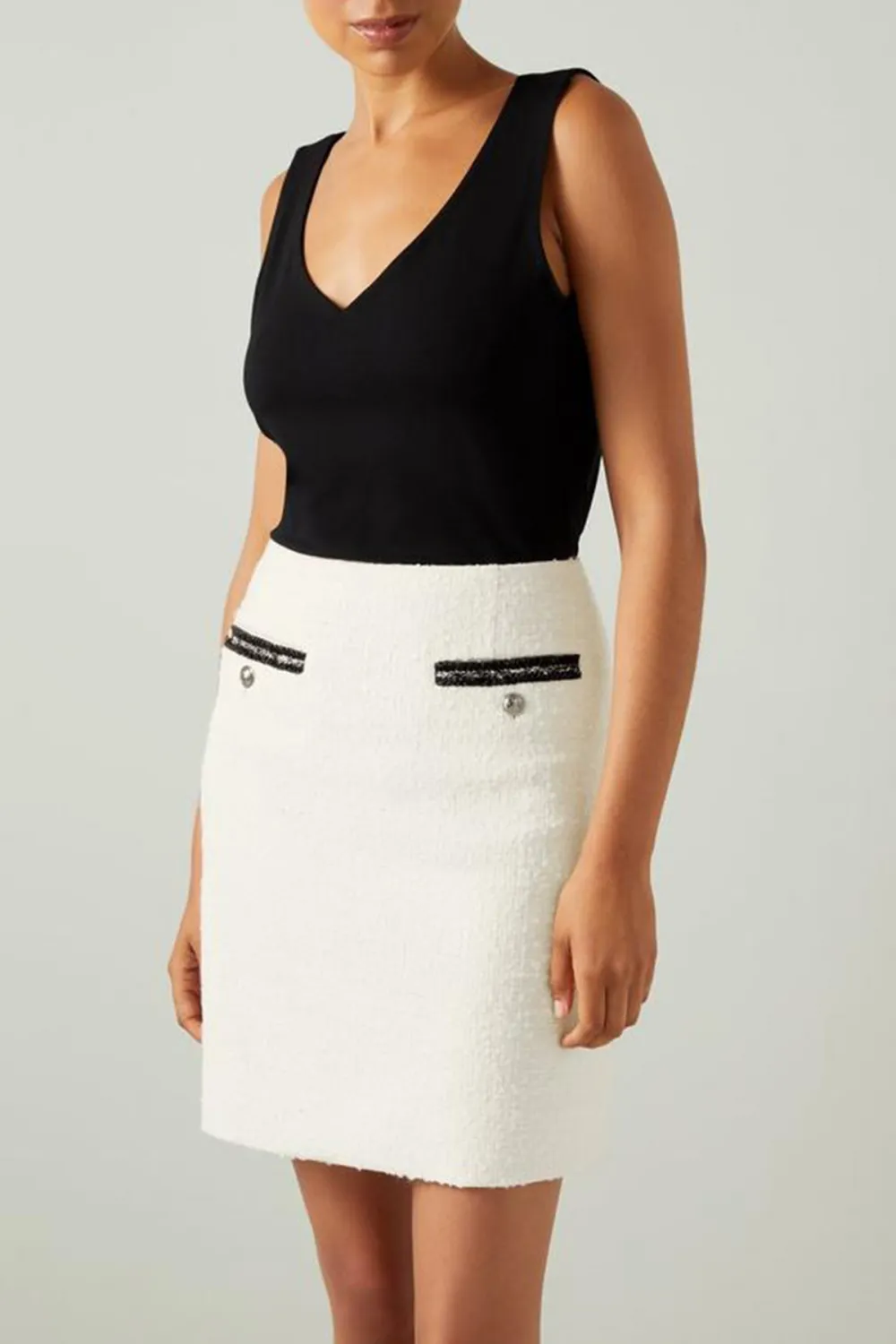 White Tweed Pocket Detail Mini Skirt