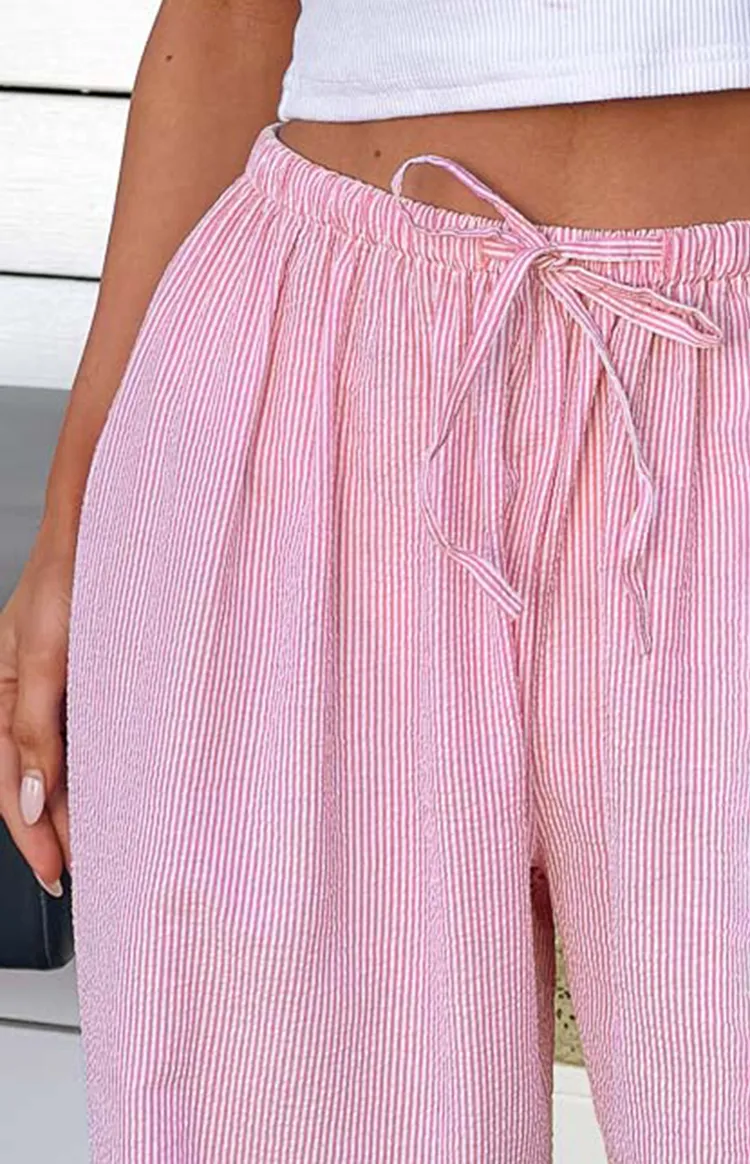 Pink Striped Drawstring Pants