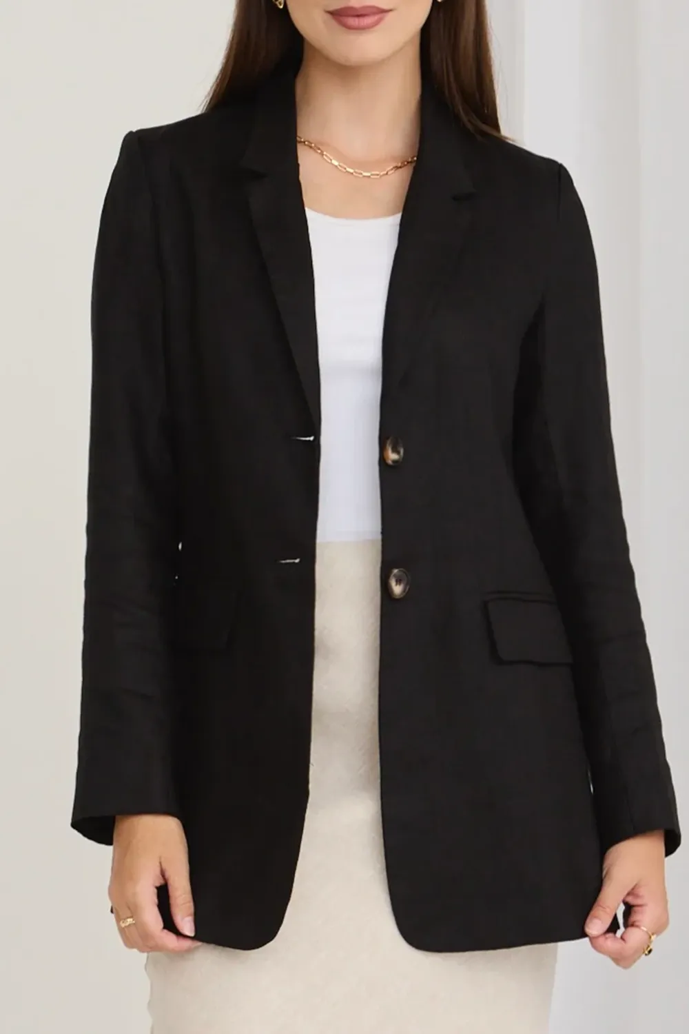 Black Linen Single - Breasted Blazer