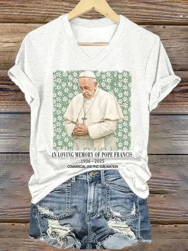 Women's In Loving Memory Of Pf 1936-2025 Print Short Sleeve V-Neck Cotton T-Shirt