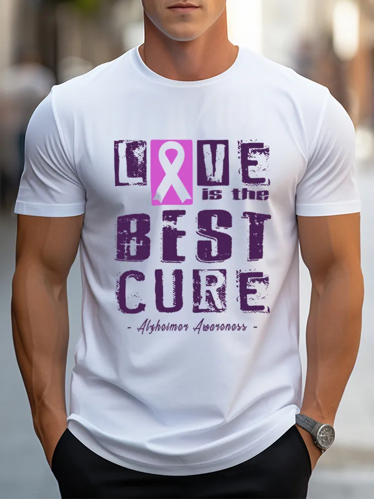 Love is the best cure Alzheimer's Disease Awareness Men's Print V-Neck T-Shirt