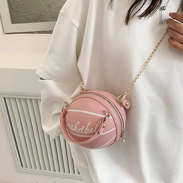 Women's Shoulder Bag PU Leather Party Daily Large Capacity Waterproof Durable White basketball White football Pink basketball