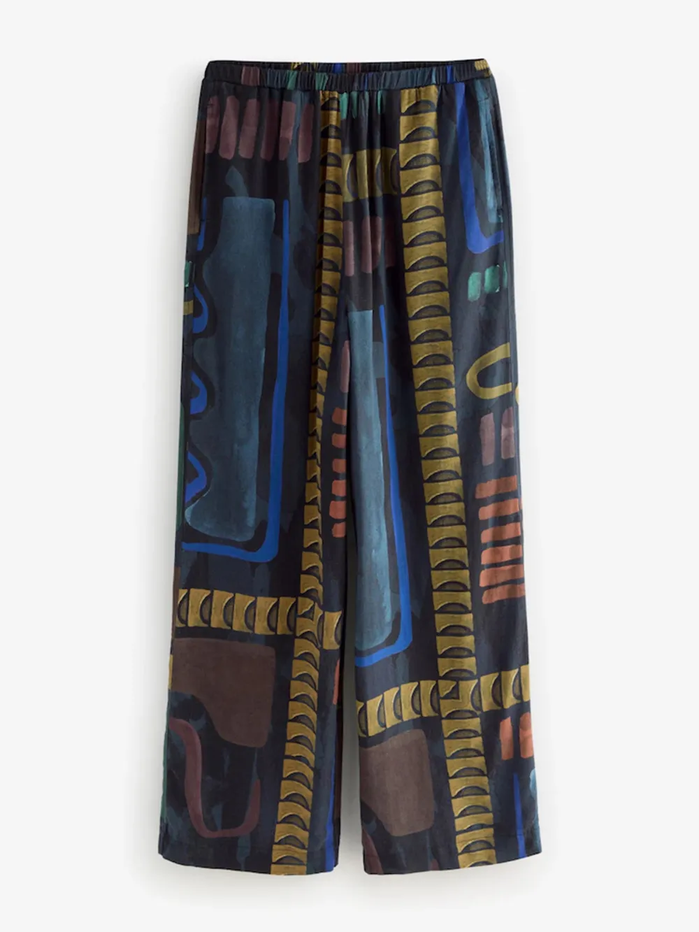 Artistic Printed Wide-Leg Pants Paired With Linen