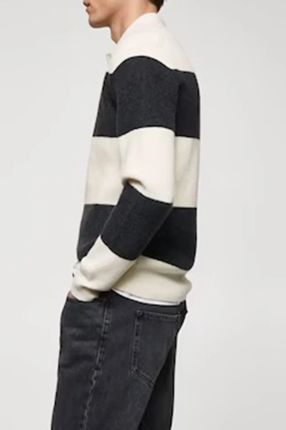 Ribbed Striped Knitted Polo Shirt