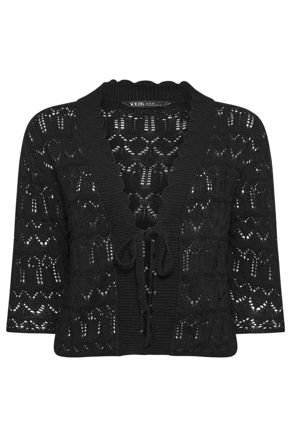 YOURS Curve Black Crochet Tie Front Shrug